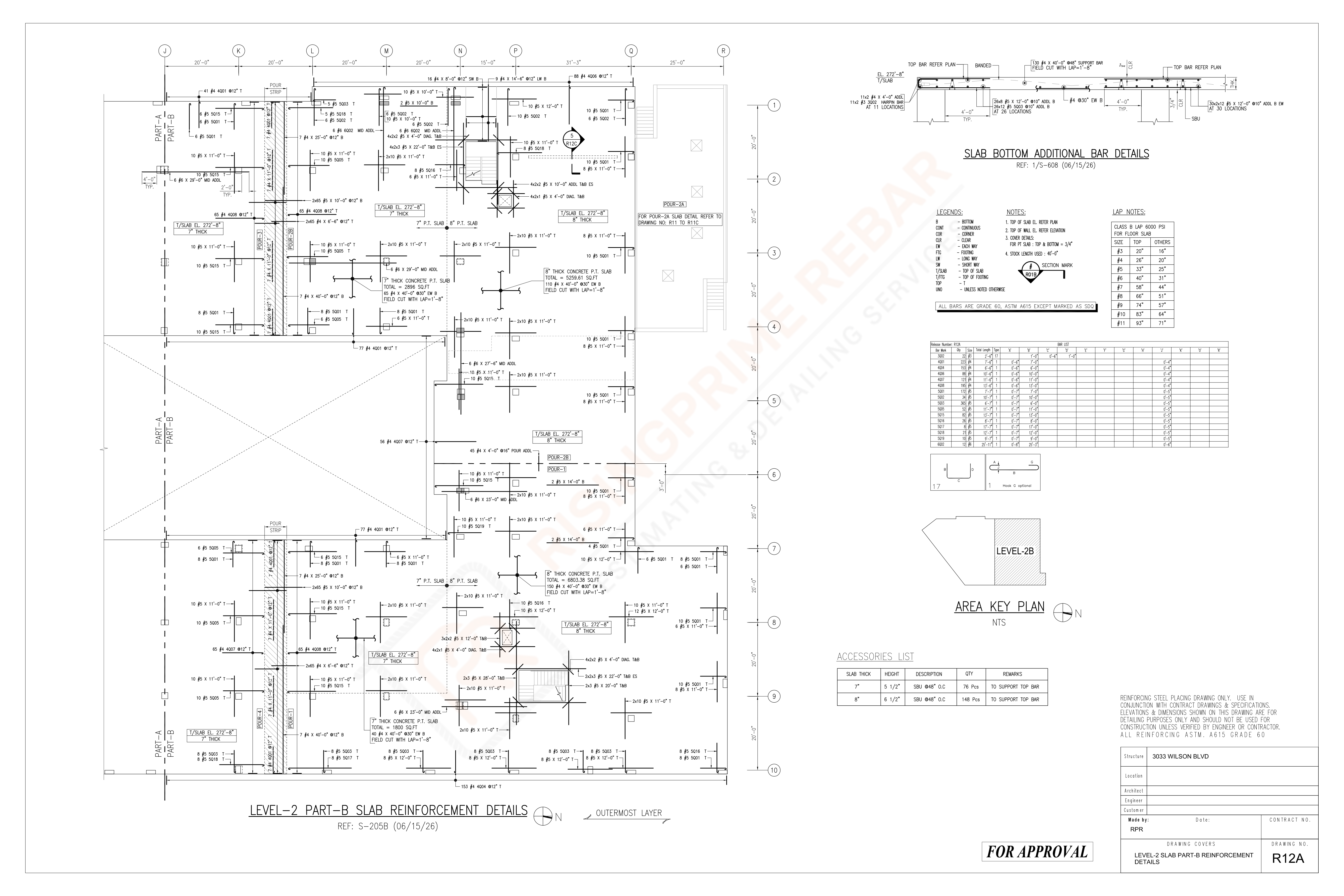 Foundation and Mat Rebar Placing Plan